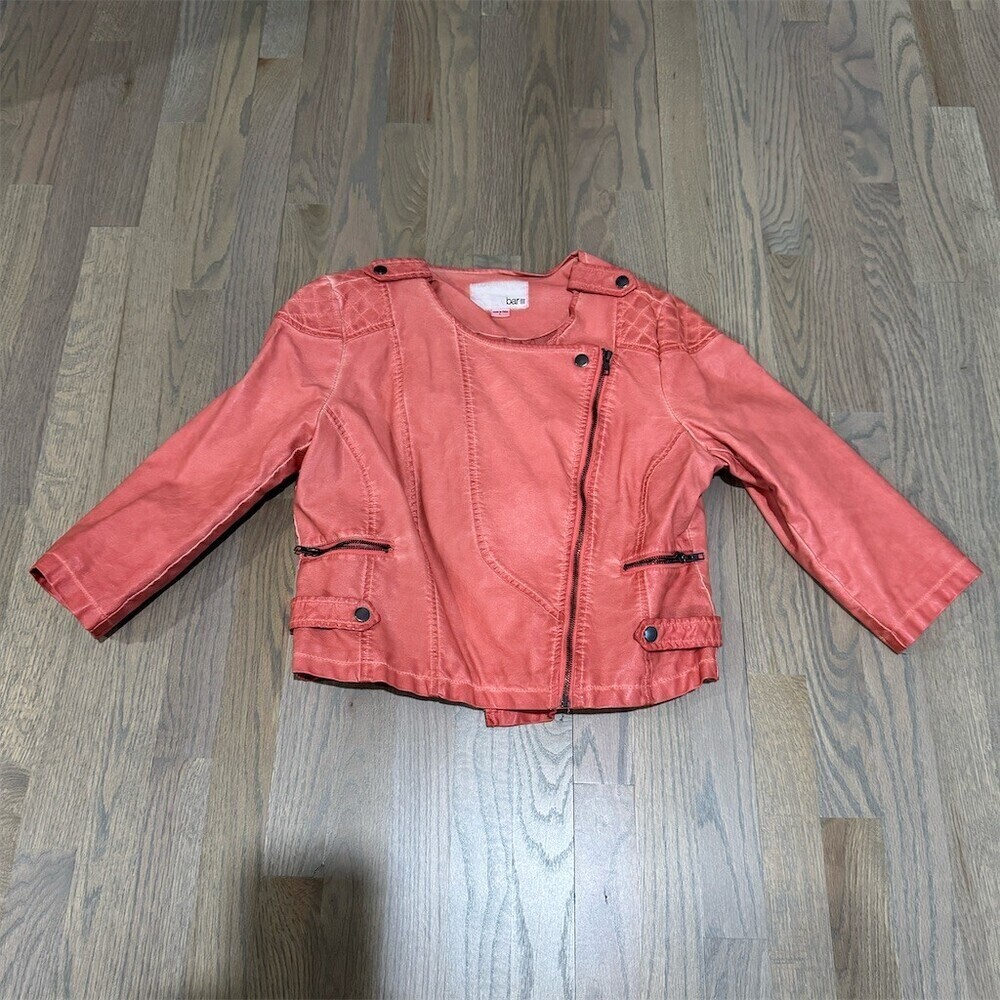 Bar III Jacket Womens Size M Tangerine Moto Biker Asym Zip Quilted Short